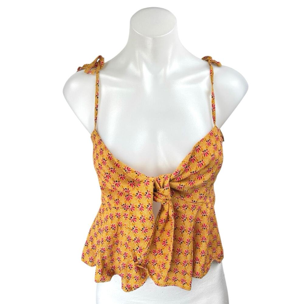 Olivaceous Women's Orange Floral Sleeveless Cami Camisole Peplum Crop Tank Top M